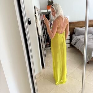 100% Silk Citron light green Maxi Dress semi sheer